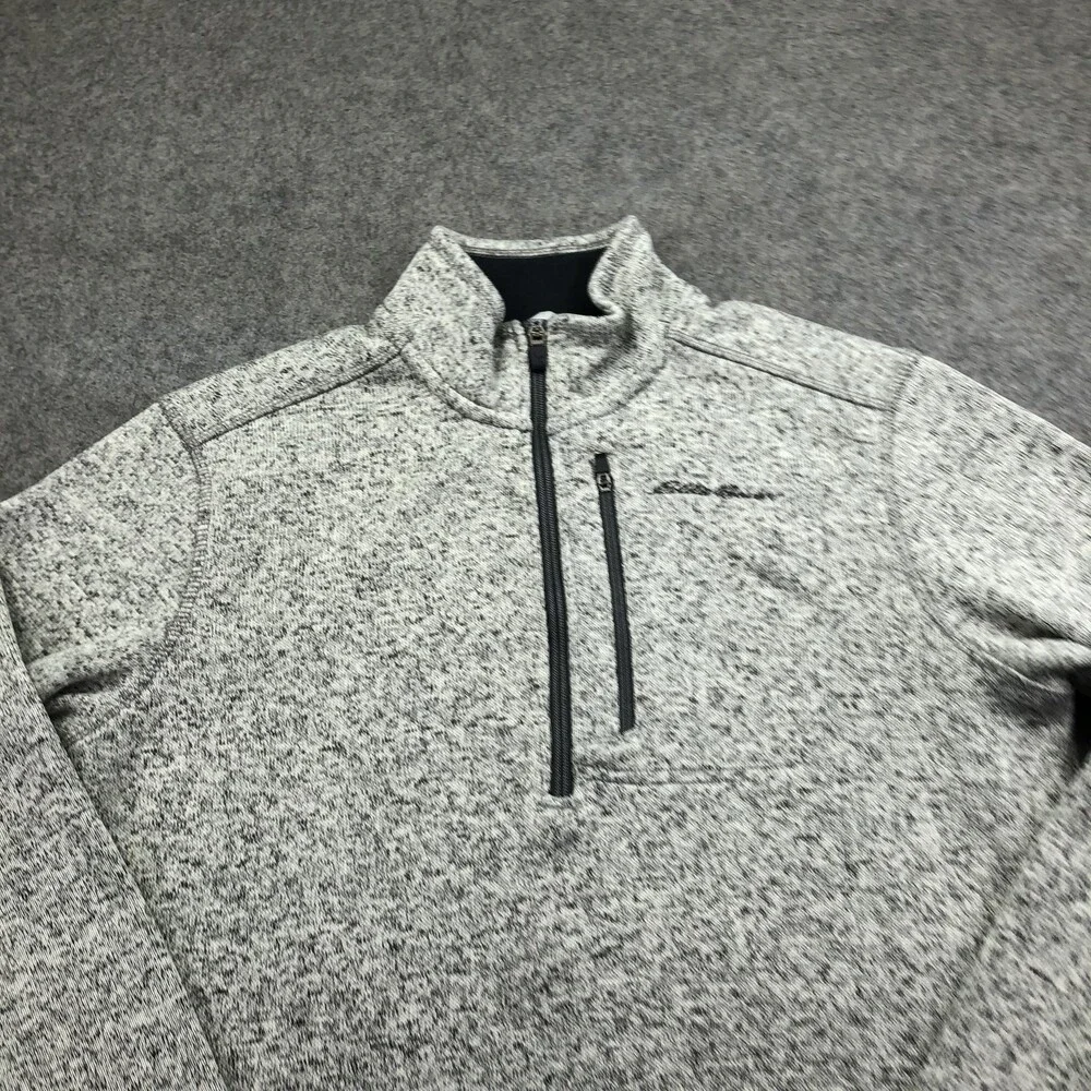 Eddie Bauer Sweater Mens Medium Gray Fleece 1/4 Zip Mock Neck Pullover Pockets